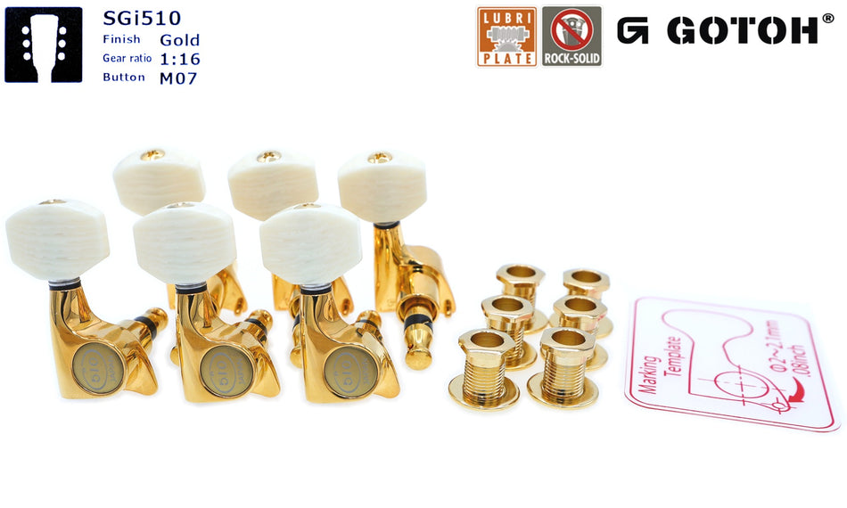 Gotoh SGi510(G)M07 Super-Mini Tuners with Standard Post, 3L+3R (Gold)