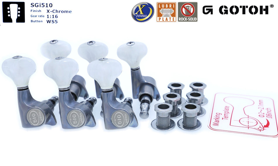 Gotoh SGi510(xC)WS5 Super-Mini Tuners with Standard Post, 3L+3R (X-Finish Chrome)