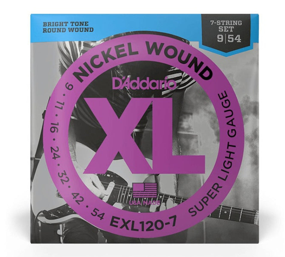 D’Addario XL120-7 Nickel Wound Electric Guitar 6-Strings, Super-Light (9-54)