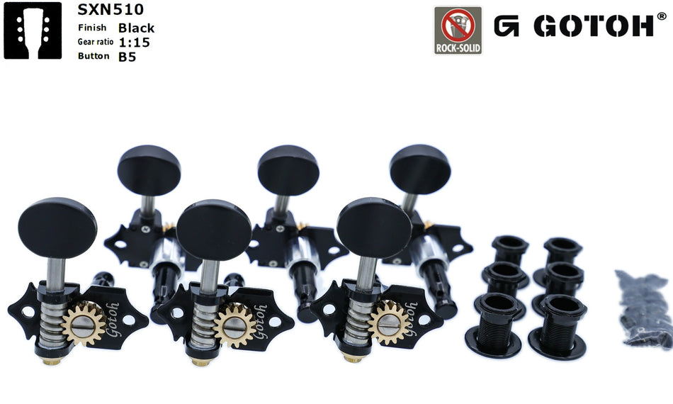Gotoh SXN510(B)B5 Tuners with Standard Post, 3L+3R (Black)