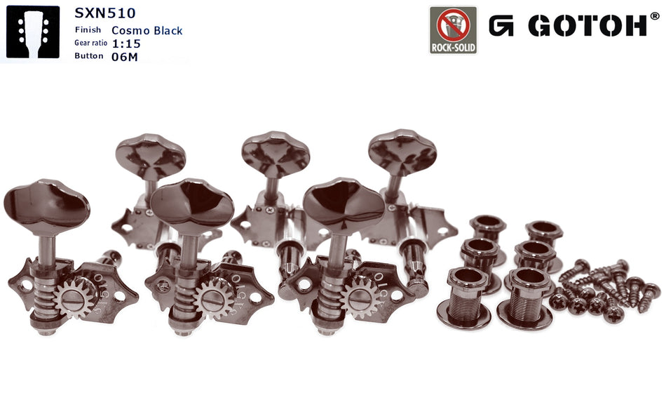 Gotoh SXN510(CK)06M Tuners with Standard Post, 3L+3R (Cosmo Black)