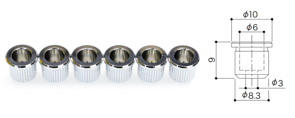 Gotoh TLB-1 Guitar String Ferrules with top lip, set of 6 (choose finish)