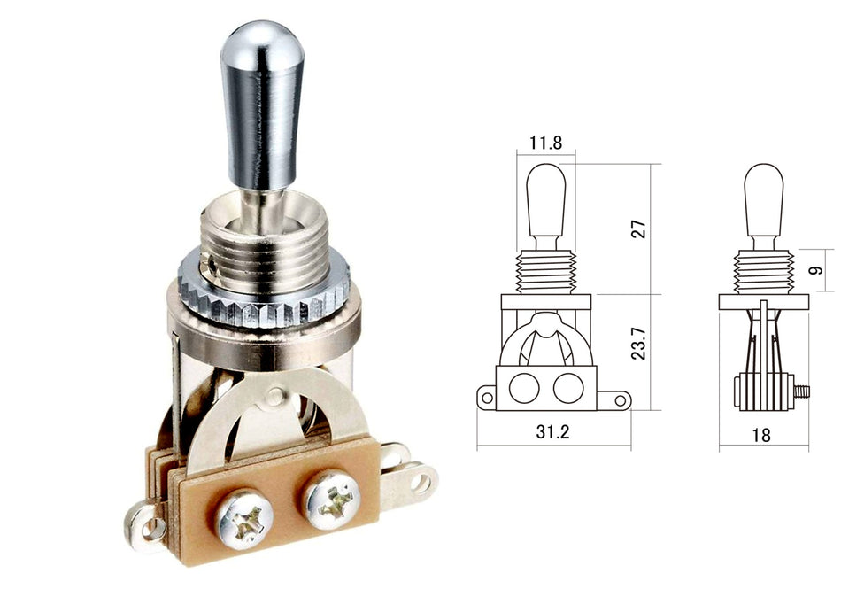 3-way Straight Toggle Switch for LP and other 2 pickup guitars
