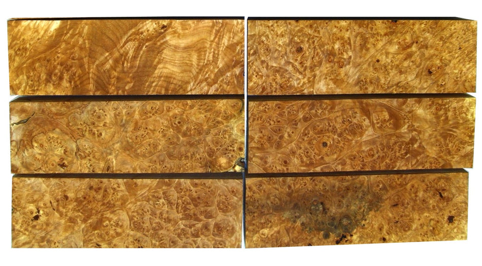 Maple Burl Knife Scales, 6 pieces, 1" x 2" x 5" or 6" (PREMIUM FIGURE)